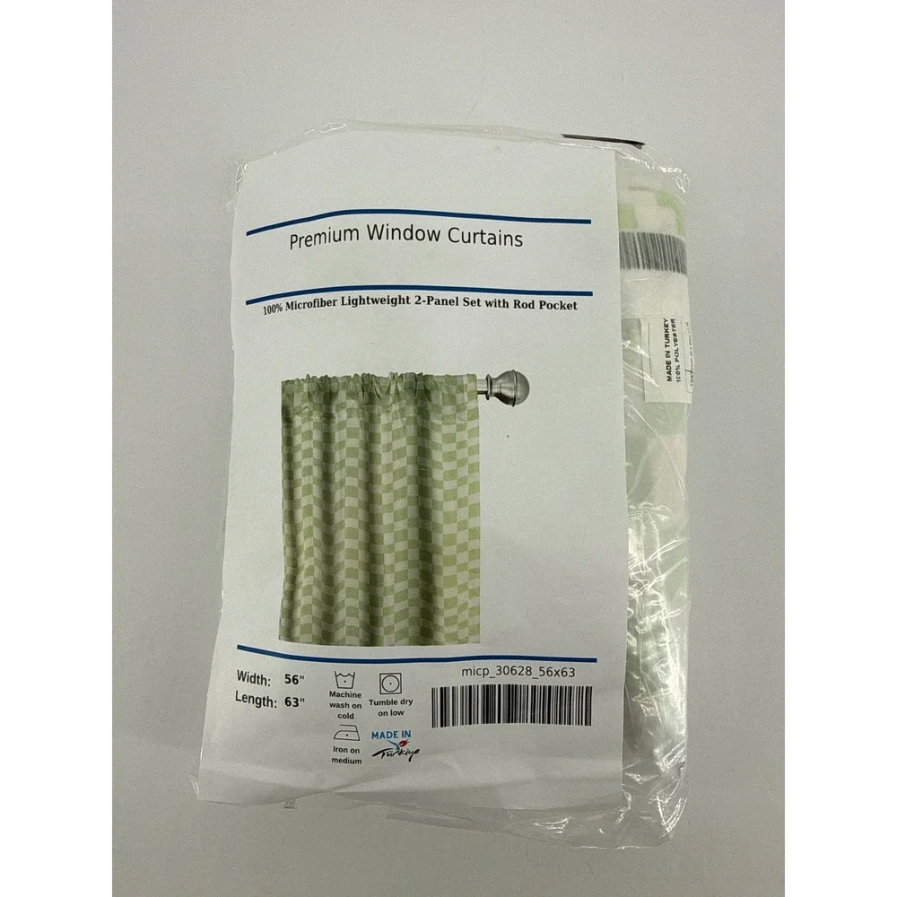 Ambesonne Sage Green White Checkered Window Curtains 2 Panel Set 56x63